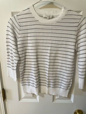 Vince White & Black Striped Cotton Sweater XS Lightweight Knit
